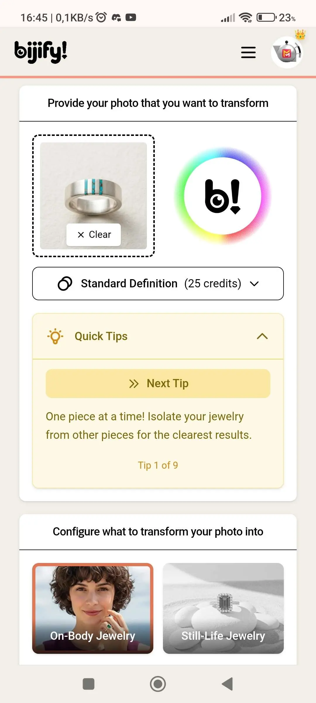 Mobile dashboard screenshot